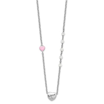 Sterling Silver Rh-plated Crystal and Enamel LOVE w/1in ext Child Necklace — alternate view