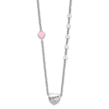 Sterling Silver Rh-plated Crystal and Enamel LOVE w/1in ext Child Necklace