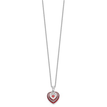Sterling Silver Rh-plated CZ and Red Enamel Heart w 1/in. ext Necklace — alternate view