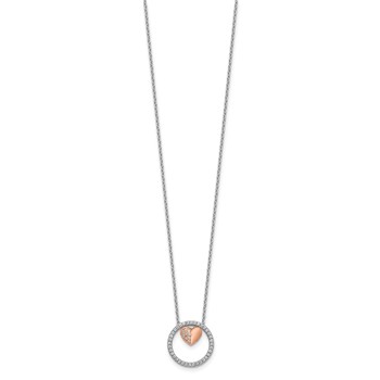 Sterling Silver Rh-plated Rose-tone CZ Heart  w/1in ext Necklace — alternate view
