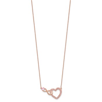 Sterling Silver Rose-tone Pink CZ Heart Infinity w/2IN Ext Necklace — alternate view