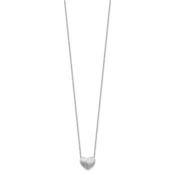 Sterling Silver Rho-plated  Brushed Heart 16.5in w/1in ext Necklace — alternate view