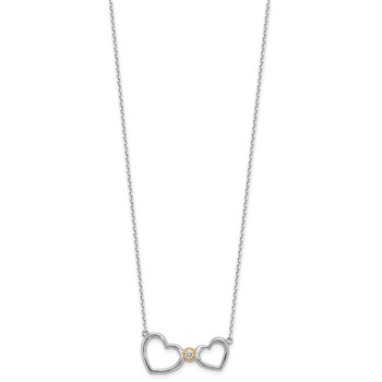 Sterling Silver w/14k accent Rh-plated CZ Heart w/2in. ext Necklace — alternate view