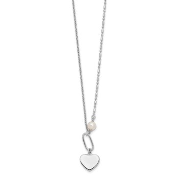 Sterling Silver Rhodium-plated Glass Pearl/Heart 16in w/2 in ext Necklace — alternate view