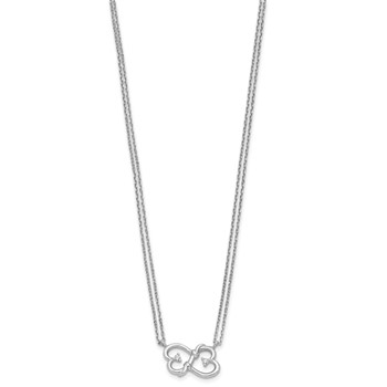 Sterling Silver Rhodium-plated CZ Heart 2-Strand w/1.5in ext Necklace — alternate view