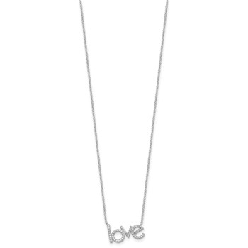 Sterling Silver Rhodium-plated CZ LOVE 16in w/1.75in ext Necklace — alternate view