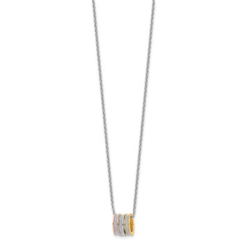 Sterling Silver RH-plated Yell/Rose-tone Glitter Fabric w/2in ext Necklace — alternate view