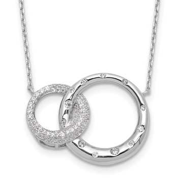 Sterling Silver Rh-plated CZ Interlocking Circles w/1.75in ext Necklace