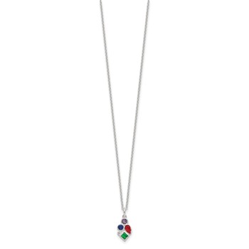 Sterling Silver E-coated Multi Color CZ 17.75in w/2in ext Necklace — alternate view