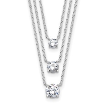 Sterling Silver Rhodium-plated CZ 3-Strand 14.5in w/2in ext Necklace