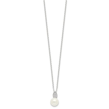 Sterling Silver Polished CZ and Simulated Pearl Necklace — alternate view