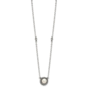 Sterling Silver Polished and Antiqued Syn. Pearl 13.5in Choker Necklace — alternate view