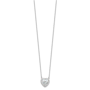 Sterling Silver Rhodium-plated 8mm CZ Heart 16in w/2in ext. Necklace — alternate view