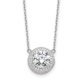 Sterling Silver Rhodium-plated 8mm CZ 16in w/2in ext. Necklace