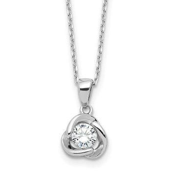 Sterling Silver Rhodium-plated CZ in Love Knot 16in w/2in ext Necklace