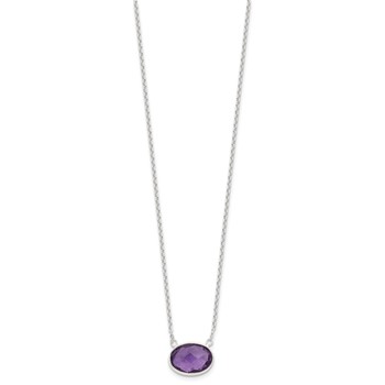 Sterling Silver Polished Oval Purple CZ 16.25in w/1in ext Necklace — alternate view