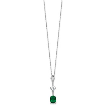 Sterling Silver Rh-plated Green and White CZ 16in w/2in ext Necklace — alternate view