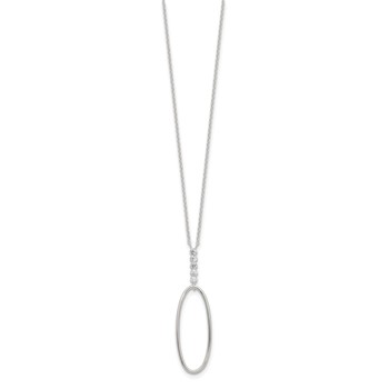 Sterling Silver E-coated CZ Oval Dangle 17.75in Necklace — alternate view