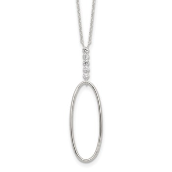Sterling Silver E-coated CZ Oval Dangle 17.75in Necklace