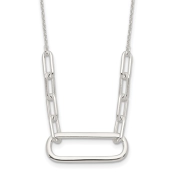 Sterling Silver E-coated Large Paperclip Link Center 17.5in Necklace