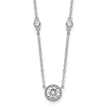 Sterling Silver Rhodium-plated with CZ Stations 16in w/2in ext Necklace