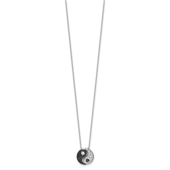 Sterling Silver RH-plated Black/White CZ Yin Yang 16in w/2in ext. Necklace — alternate view