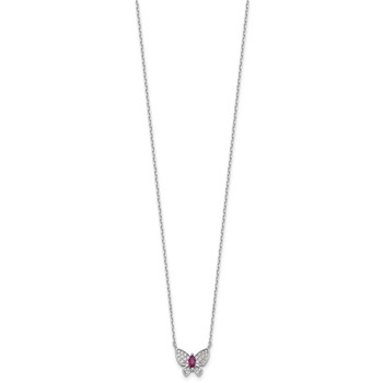 Sterling Silver Rhodium-plated Red White CZ Butterfly w/2in ext Necklace — alternate view