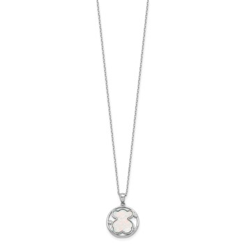Sterling Silver RH-plated CZ Cr Opal Inlay Bear 16in w/2in ext Necklace — alternate view