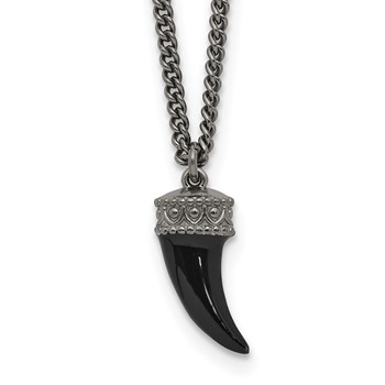 Sterling Silver Antiqued Enamel 3D Horn w/1.5 in ext. Necklace