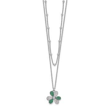 Sterling Silver Rhod-pltd CZ/Crystal Clover Beaded 16in w/2 in ext Necklace — alternate view