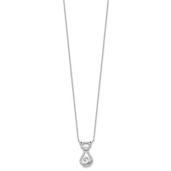 Sterling Silver Rhodium-plated CZ Cat w/2IN Ext Necklace — alternate view