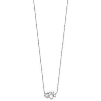 Sterling Silver RH-plated CZ Heart and Pawprint 16in w/2in ext Necklace — alternate view