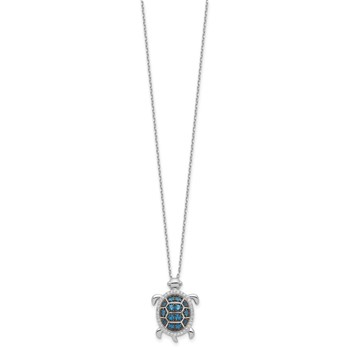Sterling Silver Rhodium-plated and Black Rhodium CZ Turtle 16 inch with a 2 inch extention Necklace — alternate view