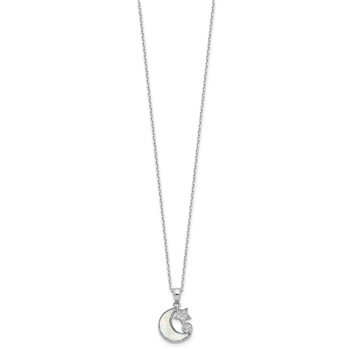 Sterling Silver RH-plated CZ Created Opal Inlay Moon w/2in ext Necklace — alternate view