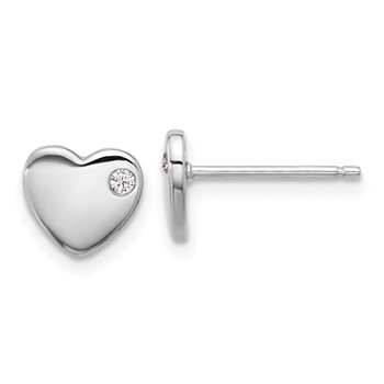 Sterling Silver RH-plated CZ Heart 18in Necklace and Post Earring Set — alternate view