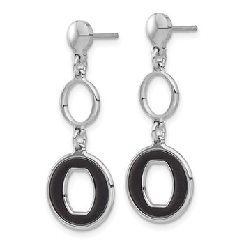 Sterling Silver Rhodium-plated Polished Black Circle Post Dangle Earrings — alternate view