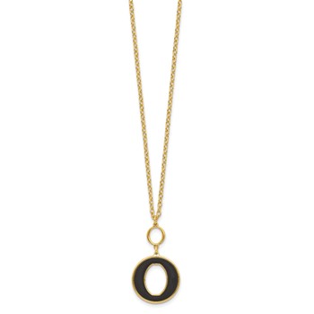 Sterling Silver Gold-plated 18in w/2in ext Black Enamel Circle Necklace — alternate view