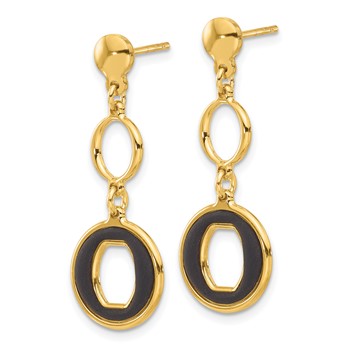 Sterling Silver Gold-plated Polished Black Circle Post Dangle Earrings — alternate view