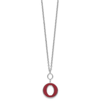 Sterling Silver Rhodium-plated 18in w/2in ext Red Enamel Circle Necklace — alternate view