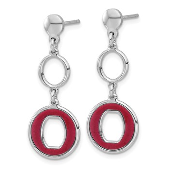Sterling Silver Rhodium-plated Polished Red Circle Post Dangle Earrings — alternate view