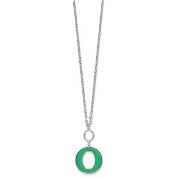 Sterling Silver Rhodium-plated 18in w/2in ext Green Enamel Circle Necklace — alternate view