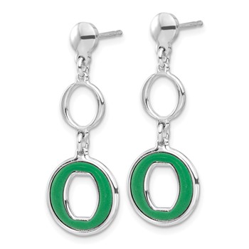 Sterling Silver Rhodium-plated Polished Green Circle Post Dangle Earrings — alternate view