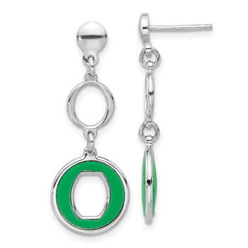 Sterling Silver Rhodium-plated Polished Green Circle Post Dangle Earrings