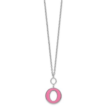 Sterling Silver Rhodium-plated 18in w/2in ext Pink Enamel Circle Necklace — alternate view