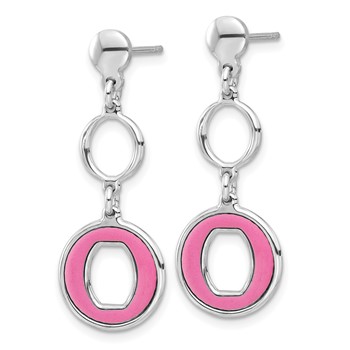 Sterling Silver Rhodium-plated Polished Pink Circle Post Dangle Earrings — alternate view