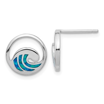 Sterling Silver RH-pl Cr.Opal Wave 16in Necklace w/2in ext/Earring Set — alternate view