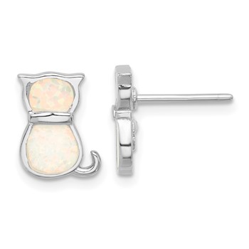 Sterling Silver RH-pl Cr.Opal Cat 16in Necklace w/1.75 ext/Earring Set — alternate view