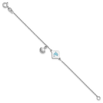 Sterling Silver Polished Enameled Dolphin Seashell Children's 6in Bracelet — alternate view