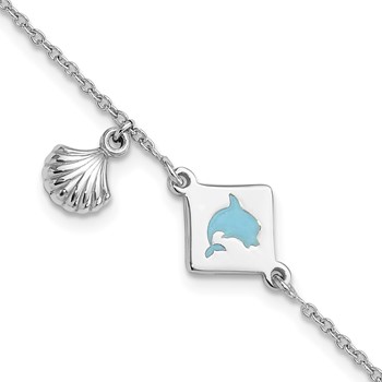 Sterling Silver Polished Enameled Dolphin Seashell Children's 6in Bracelet