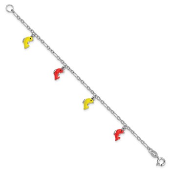 Sterling Silver Polished & Enameled Dolphins Children's 6in Bracelet — alternate view